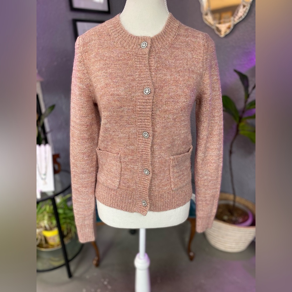 J. Crew Rose Button-Up Knit Cardigan Shimmer Button size XXS
